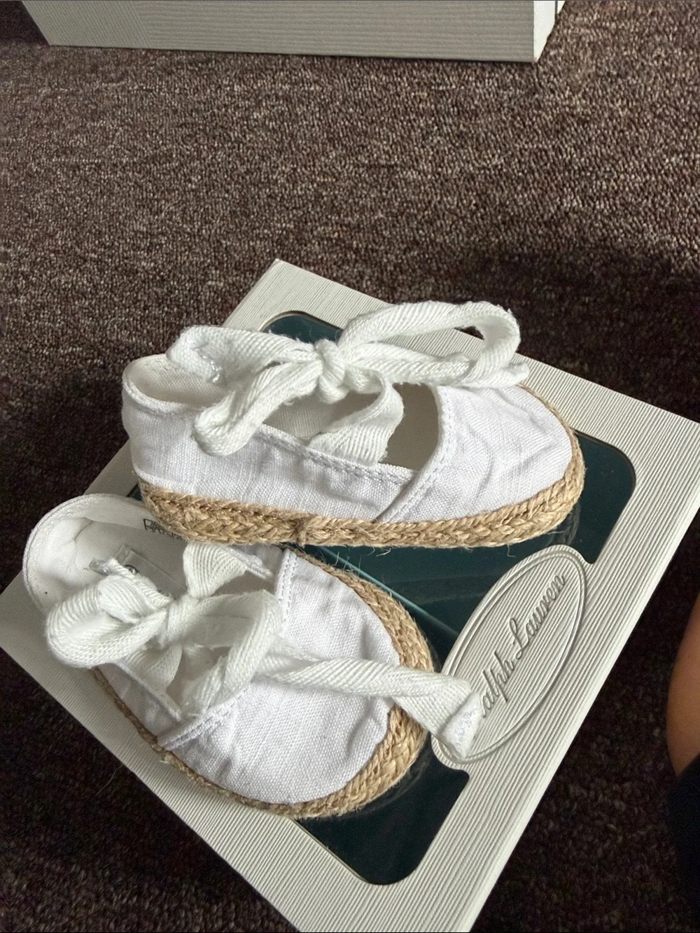 Ralph Lauren White Canvas Baby Espadrille Tie Shoes